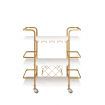 3-Tier Bar Cart Rolling Serving Drinks Tea Coffee Wine Rack Glass Holder Mobile Trolley Outdoor Kitchen Storage Shelves