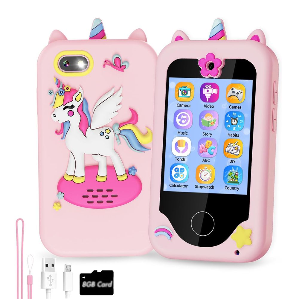 Kids Smart Phone for Girls with Unicorn Design Dual Cameras Music Games Touch Screen Learning Toy