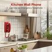 Retro Wall Phones for Landline with Mechanical Ringer Corded Telephone Wall Mounted with Indicator Waterproof Old Style Landline Phones for Home Kitchen,Red