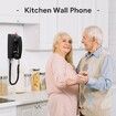 Retro Wall Phones for Landline with Mechanical Ringer Corded Telephone Wall Mounted with Indicator Waterproof Old Style Landline Phones for Home Kitchen,Black