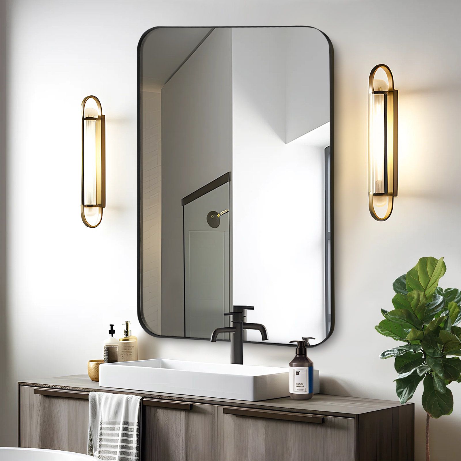 Black Wall Mirror Bathroom Standing Rectangle Large Framed Vanity Bedroom Hallway Mount Decorative Makeup Shower Shaving