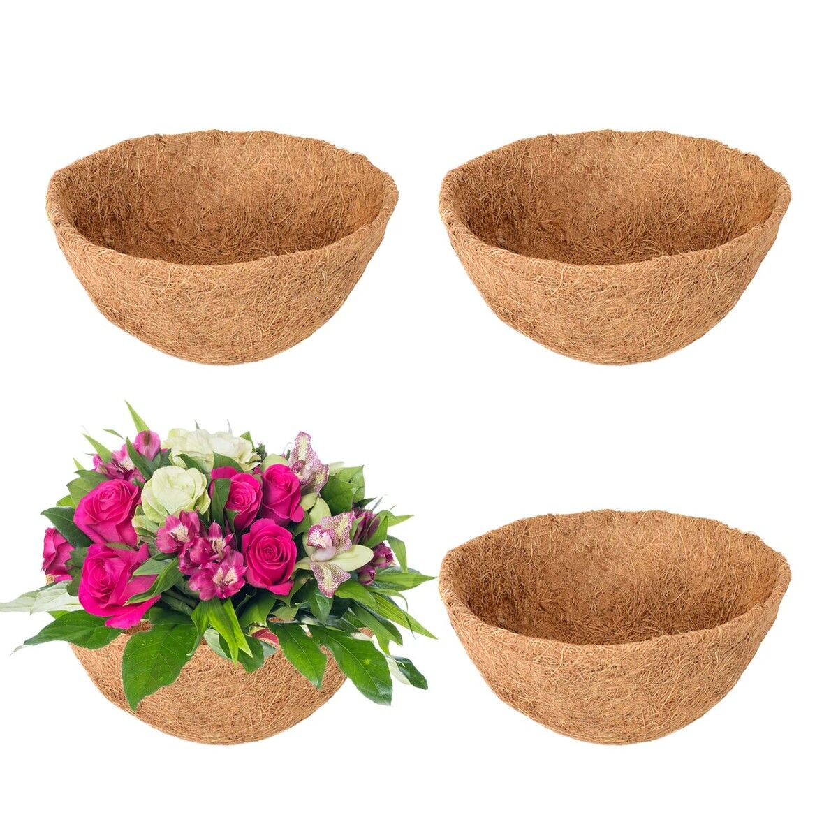 4 Pack 12 Inch Hanging Basket Coco Liners Replacement,100% Natural Round Coconut Coco Fiber Planter Basket Liners for Hanging Basket Flowers/Vegetables