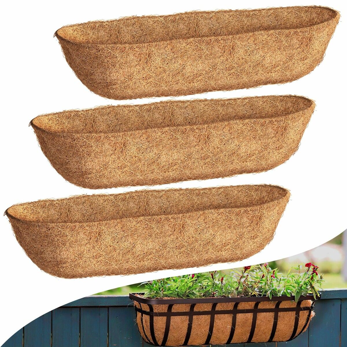 4-Pack 24 Inch Coco Liners For Planters - Natural Coconut Fiber Window Box Liners For Hanging Baskets
