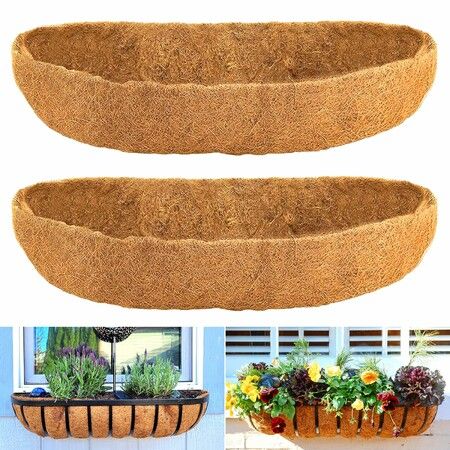 Coco Liners for Planters,2 Pack 24 Inch Trough Coconut Liners for Planters,Window Box Coco Liners,100% Natural Coconut Fiber Liners for Wall Hanging Basket,Window Box,Fence Baskets