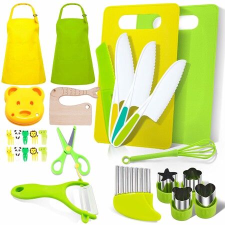 28PC Montessori Kitchen Tools Kids Cooking Safe Knives Educational Birthday Gifts Boys Girls Gifts