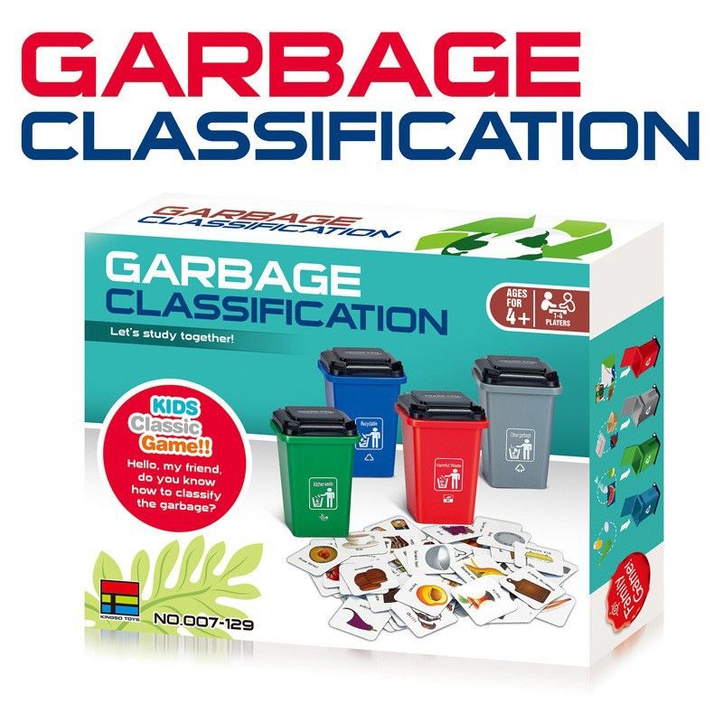 GARBAGE CLASSIFICATION GAME Disposal Recycling Toy Roadside Trash Can Kids Educational Card game