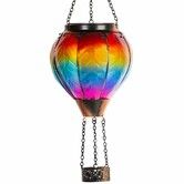 Hot Air Balloon Solar Lantern with Candle Holder Solar Hot Air Balloon Flickering Flame Hanging Garden Light Waterproof Glass Hot Air Balloon Solar Lamp Decorative