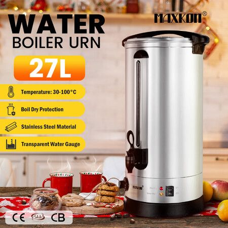 Maxkon 27L Water Dispenser Urn Instant Hot Cold Coffee Maker Tea Kettle Machine Commercial Home Stainless Steel with Tap