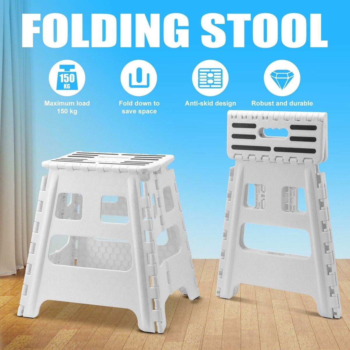 White Foldable Step Stool with Handle Footstool Plastic Childrens Chair Portable Helper Kitchen Potty Bathroom 29x22x39cm