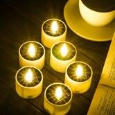 6pcs Solar Power Tea Lights Outdoor Candle Flameless Flicker IP65 Waterproof Rechargeable LED Candles, 5 x 5 cm