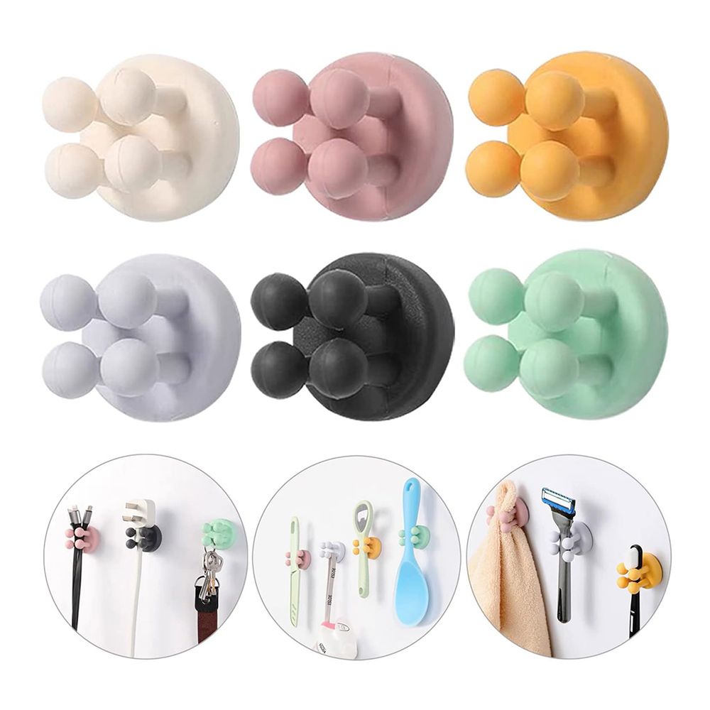 6 Pcs Silicone Toothbrush Holders, Multi-Function Hook Waterproof Self Adhesive Wall Mounted Single Hook for Hanging Key, Utility Plug Holder for Bathroom Kitchen Living Room Office