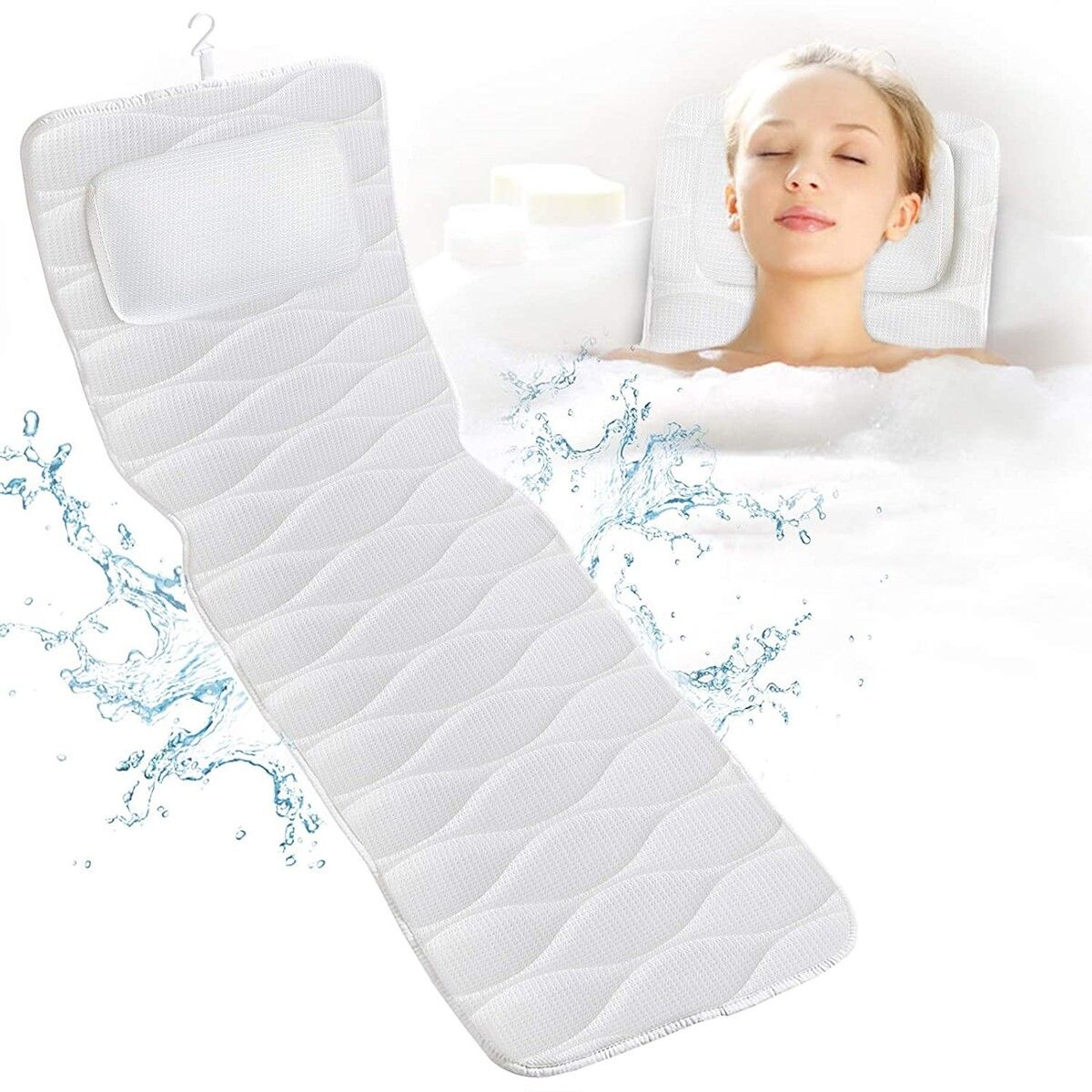 Full Body Bath Pillow, Bath Pillows for tub with Non-Slip Suction Cups, Spa Bathtub Pillow for Head Neck Shoulder and Back Support