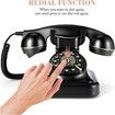 Retro Landline Telephone with Corded Dial Button Classic Telephone Antique Telephone with Redirect Function for Home Office (Black)