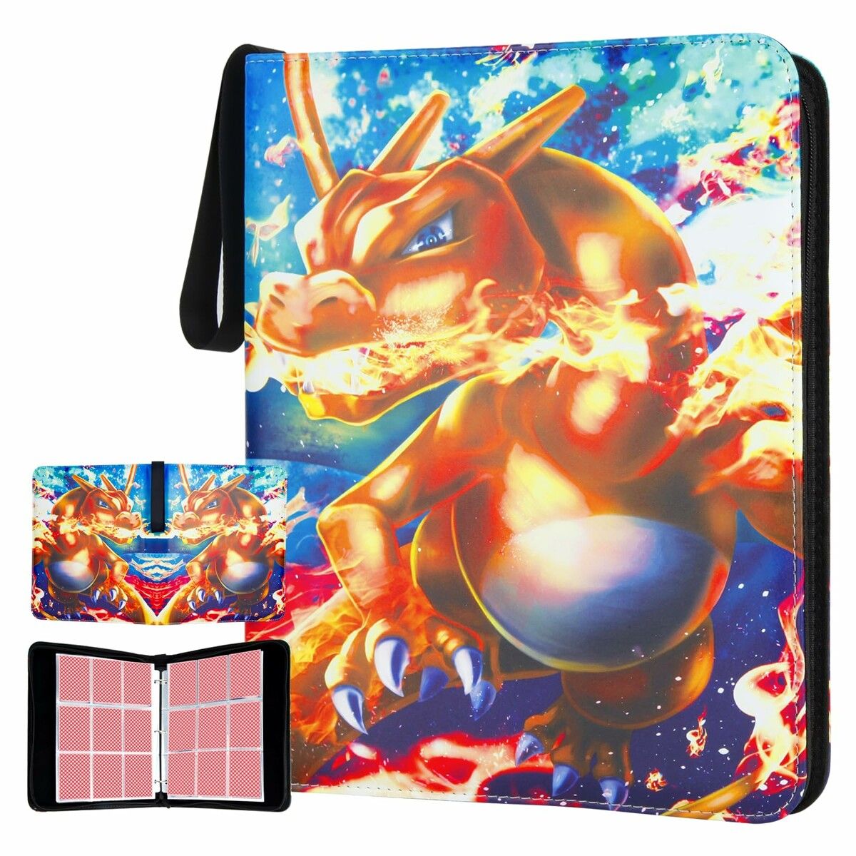 Pokemon Card Binder 900 Pockets, Trading Card Binder 9-Pocket Card Holder Binder Card PU Collector Album with 50 Removable Card Sleeves for Kids Gift