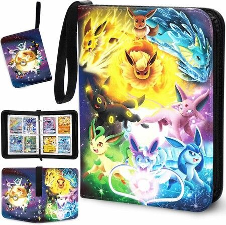 Pokemon 9-Pockets Trading Card Holder Fits 900 Cards with 50 Removable Sleeves PU Card Binder for TCG Card Storage Album Collection
