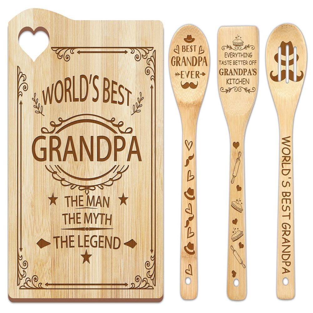 For Grandpa Cutting Board Set Bamboo Chopping Board EcoFriendly Chef FathersDay  Gifts Male Brother Anniversary Christmas Kitchen Present