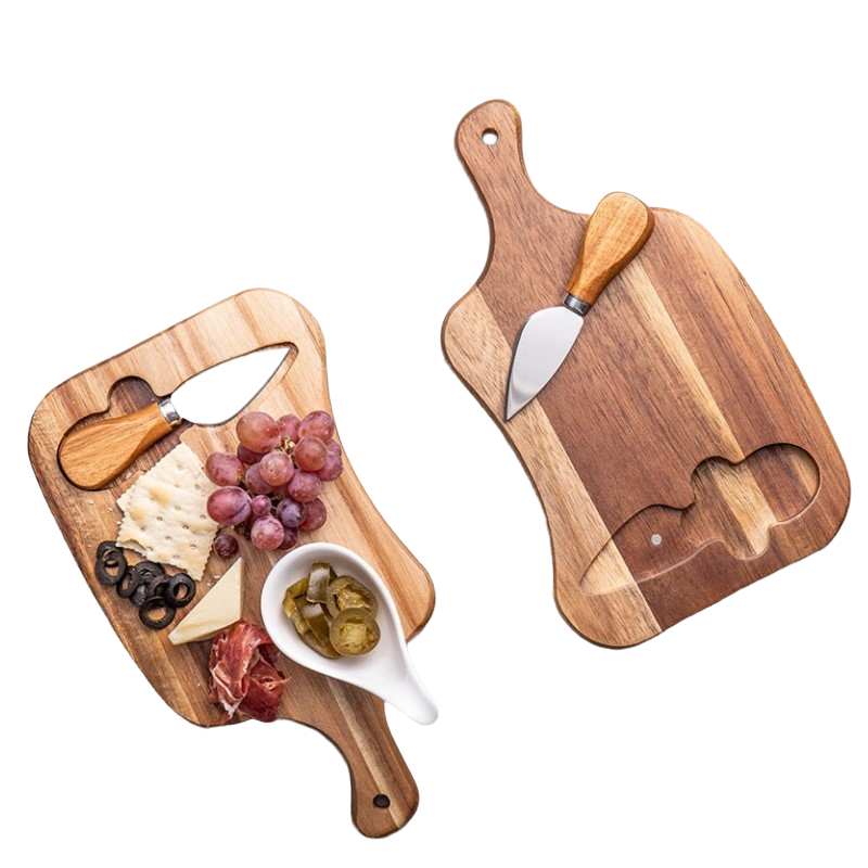 Kitchen Cutting Board Cheese Platter Wooden Chopping Board Slotted Hole Steak Meat Vegetables Knives