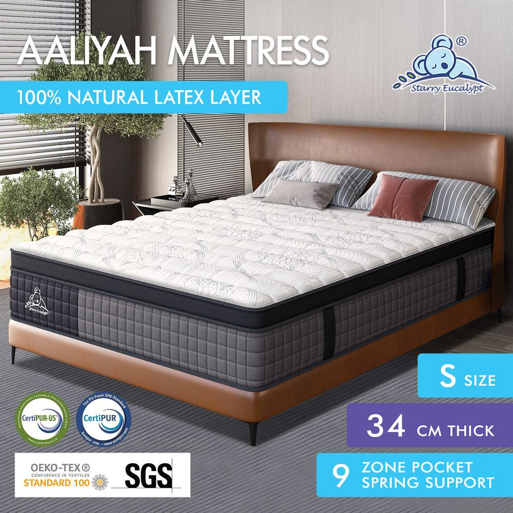 STARRY EUCALYPT Mattress Pocket Spring Single Size Latex Euro Top 34cm 9 zone