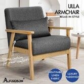 ALFORDSON Wooden Armchair Lounge Accent Chair Fabric Grey