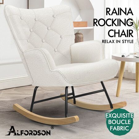 ALFORDSON Rocking Chair Armchair Lounge Accent Chair Boucle White