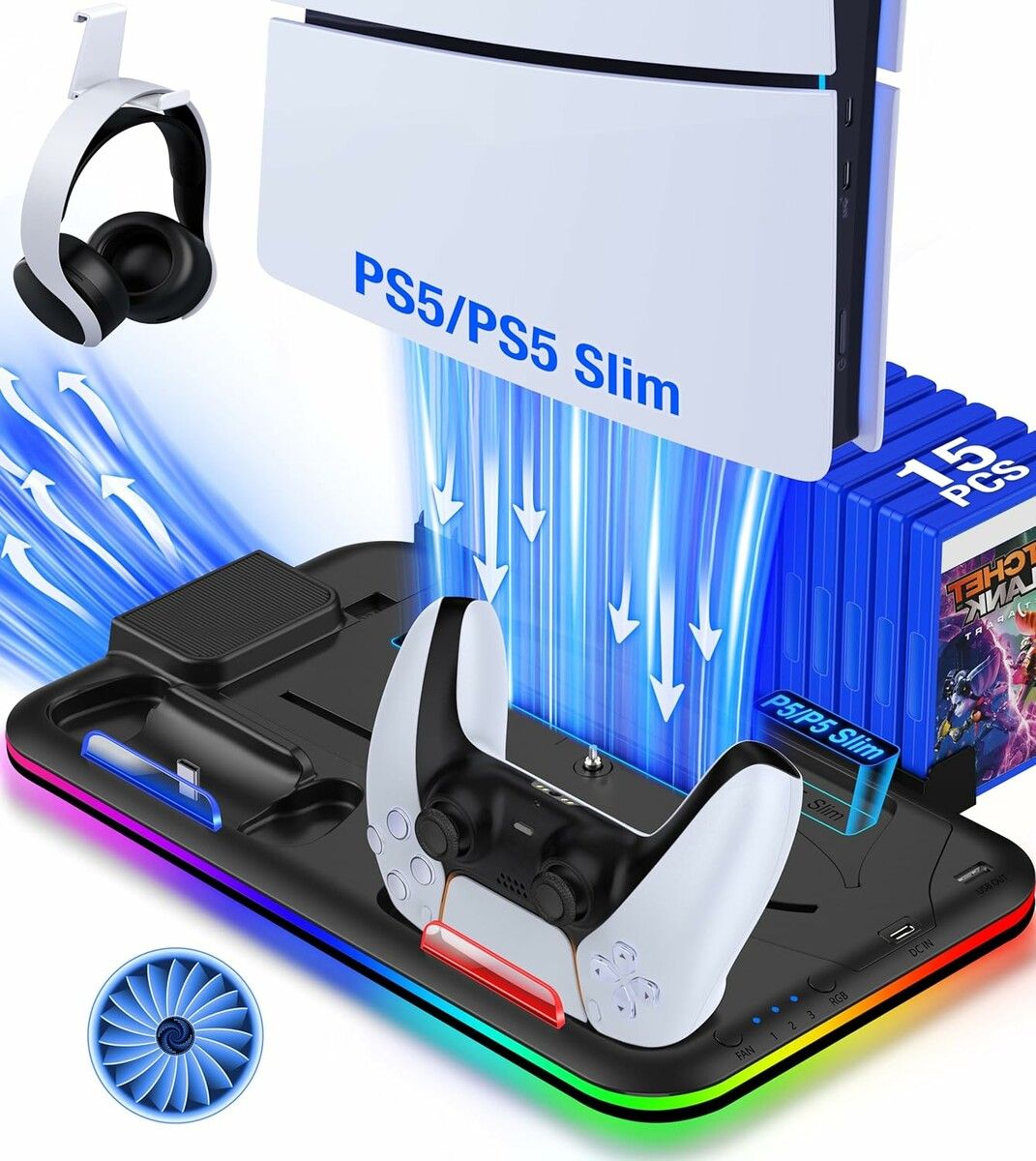 PS5 Slim Stand Cooling Station for Playsation 5 Slim Console Disc/Digital,PS5 Accessories Cooling Stand