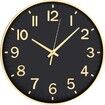 Black Wall Clocks Battery Operated,12 inch Silent Non Ticking Modern Clock for Wall,3D Numbers Wall Clock for Kitchen Bedroom Living Room Office Classroom Decor (Black-Gold)