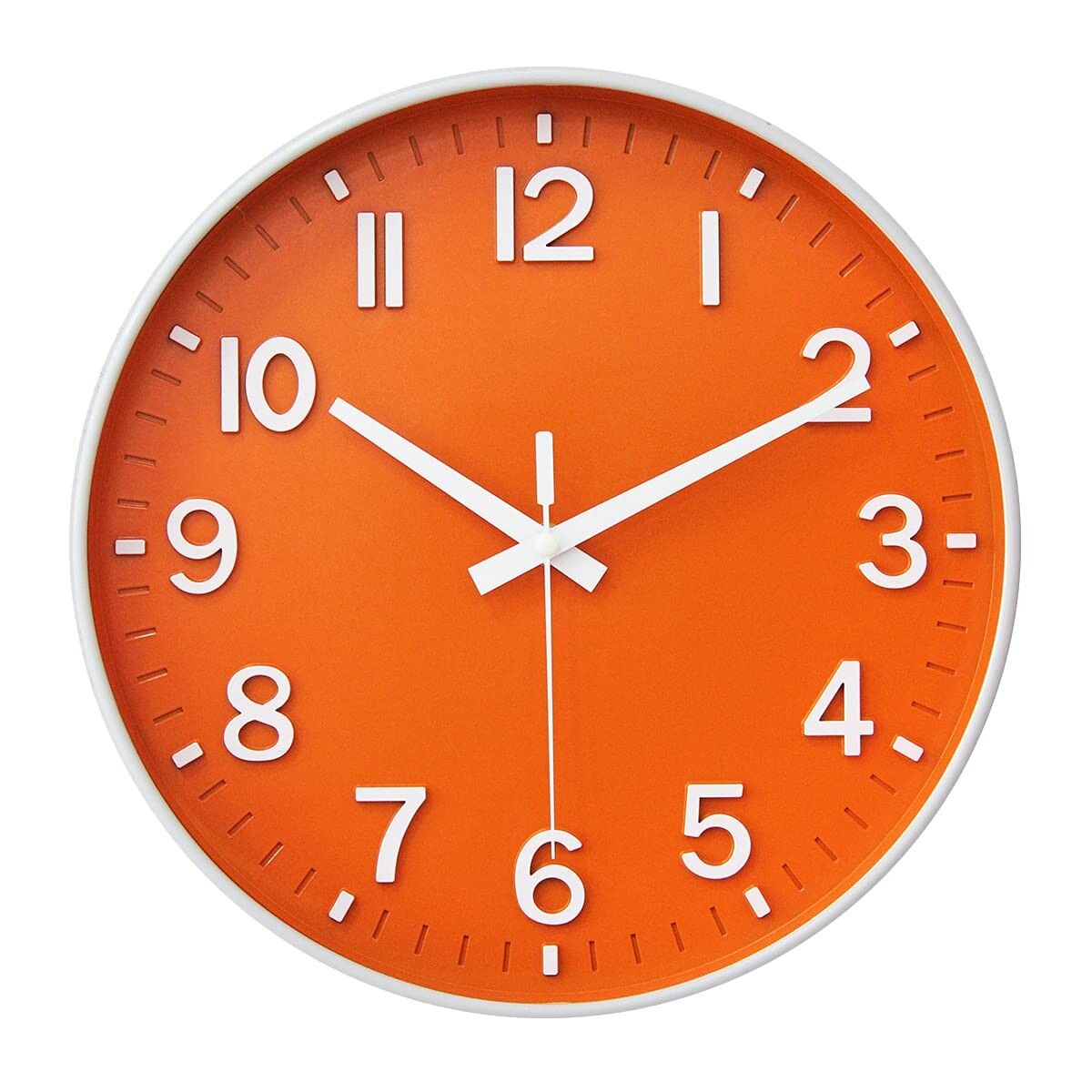 Wall Clocks Battery Operated,12 inch Silent Non Ticking Modern Wall Clock for Living Room Bedroom Kitchen Office Classroom Decor (Orange & White)