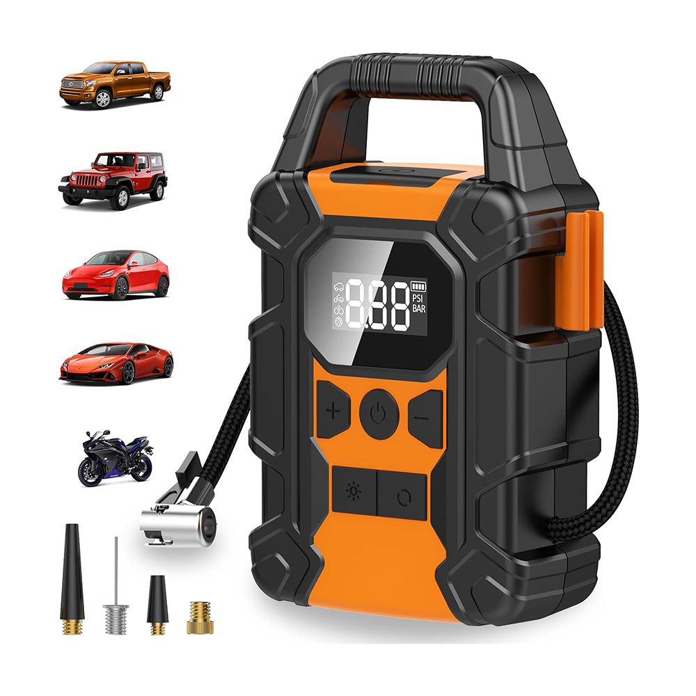 Portable Tire Inflator Air Compressor - 5-in-1 Handheld Pump With Gauge & Escape Tool, For Cars, Bikes, Balls