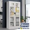 Steel Office Cabinet Filing Storage Shelf Lockable Tempered Glass Door Display Cupboard Rack Home Garage 185x90x40cm