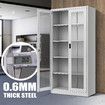 Steel Office Cabinet Filing Storage Shelf Lockable Tempered Glass Door Display Cupboard Rack Home Garage 185x90x40cm