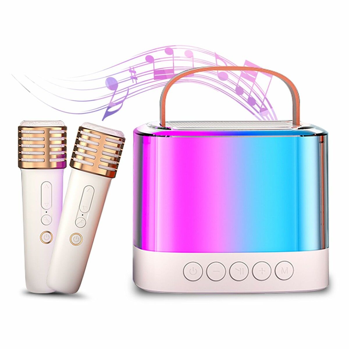 Mini Karaoke Machine - Bluetooth Portable Karaoke Speaker with Bass and Dazzling Lights with 2 Wireless Microphone for Girls & Boys Home Party Gift Toys