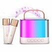 Mini Karaoke Machine - Bluetooth Portable Karaoke Speaker with Bass and Dazzling Lights with 2 Wireless Microphone for Girls & Boys Home Party Gift Toys