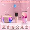 Mini Karaoke Machine, Portable Bluetooth Speaker with 2 Wireless Microphones and LED Colorful Lights for Home Party (Pink)