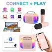 Mini Karaoke Machine, Portable Bluetooth Speaker with 2 Wireless Microphones and LED Colorful Lights for Home Party (Pink)