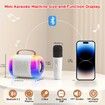 Mini Karaoke Machine, Portable Bluetooth Speaker with 2 Wireless Microphones and LED Colorful Lights for Home Party (White)