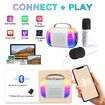 Mini Karaoke Machine, Portable Bluetooth Speaker with 2 Wireless Microphones and LED Colorful Lights for Home Party (White)