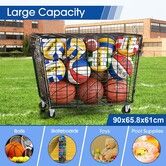 Large Sports Ball Storage Cart Lockable Bin Cage Sports Equipment Organiser Basketball Football Toys Holder Rack Garage Gym