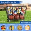 Large Sports Ball Storage Cart Lockable Bin Cage Sports Equipment Organiser Basketball Football Toys Holder Rack Garage Gym