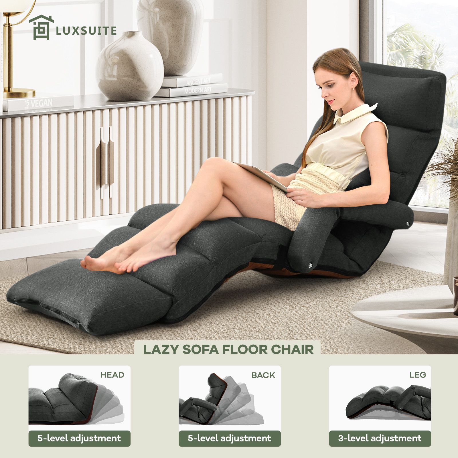 Floor Sofa Bed Chair Couch Lounge Recliner Folding Ground Lounger Lazy  Chaise Seat Adjustable with Arms Pillow Pedal Crazy Sales
