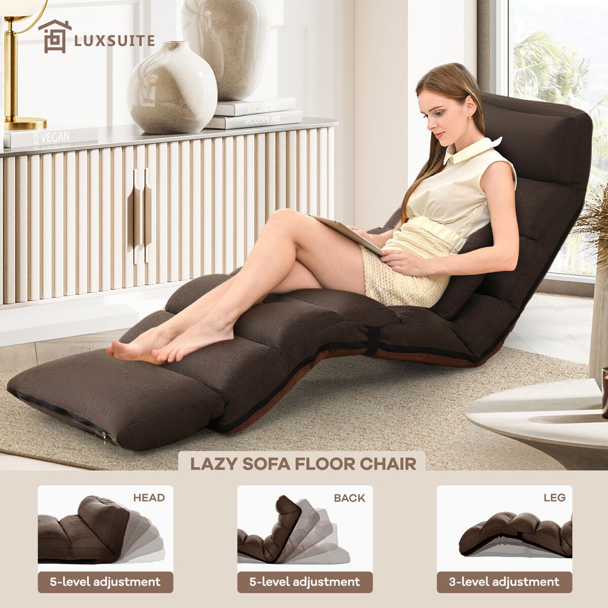 Floor Sofa Cushion Bed Mattress Chair Couch Lounge Mat Tatami Chaise Recliner Adjustable Lounger Ground Seat with Pillow