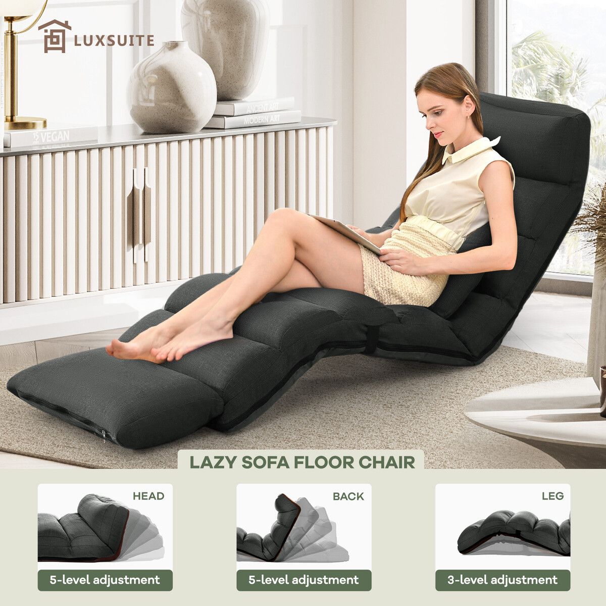 Floor Sofa Cushion Bed Couch Mattress Chair Lounge Mat Recliner Tatami Chaise Lounger Adjustable Ground Seat with Pillow