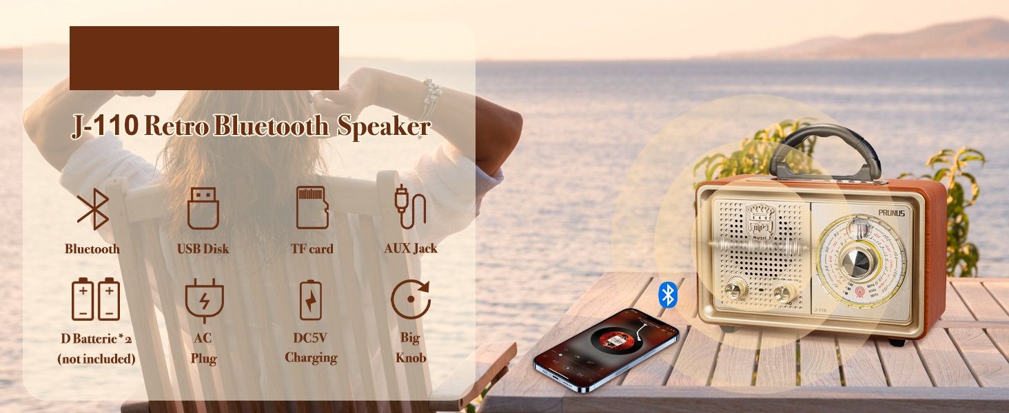 Retro Portable Radio AM FM Shortwave Radio Transistor Battery Operated Vintage Radio with Bluetooth Speaker,3-Way/AC Power Sources,AUX TF Card USB Playing for Home/Outdoor/Gift