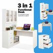 Computer Desk and Bookcase 3in1 Study Writing Laptop Table Shelving Office Bookshelf Drawers Cabinets White