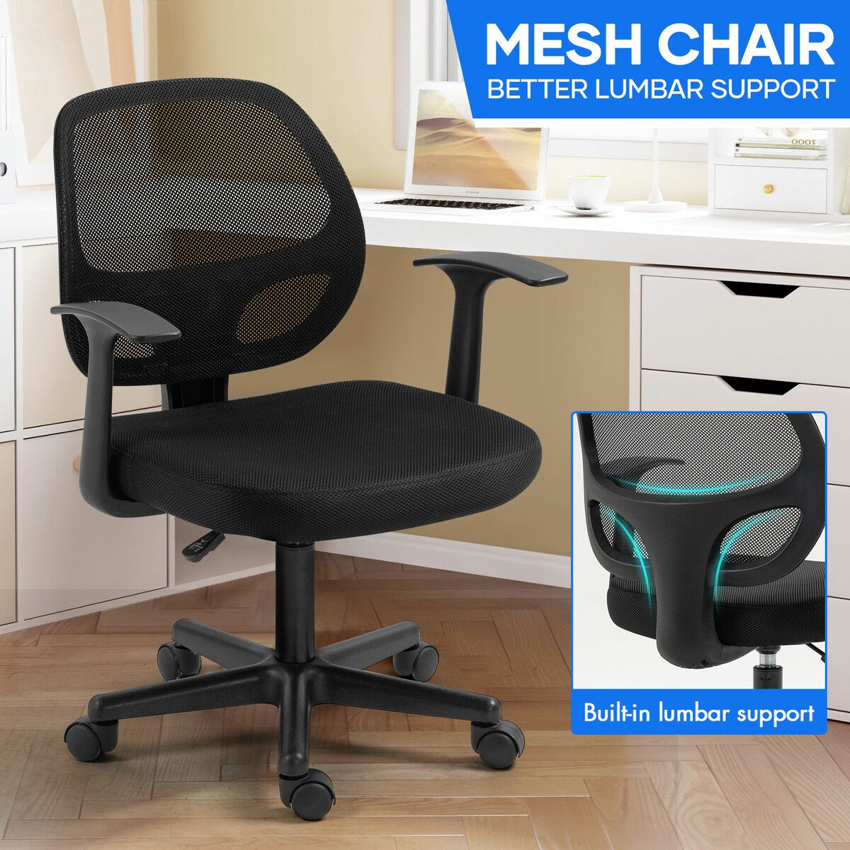 NEADER Mesh Office Desk Chair Ergonomic Armchair Study Executive Computer Home Work Reclining Adjustable Swivel Recliner Black