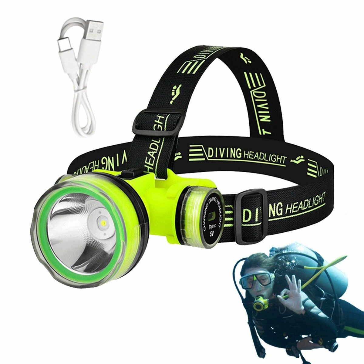 Portable Rechargeable Diving Headlight 350m Underwater 2 Light Modes Waterproof Super Bright LED Diver Spearfishing Headlamp