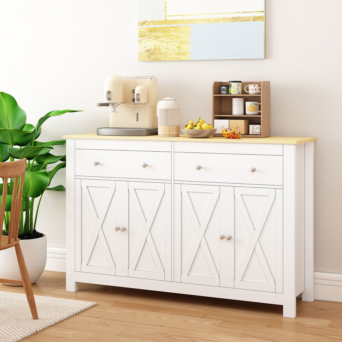 Sideboard Buffet Cabinet Cupboard Side Console Table Storage 2 Drawers 4 Doors Dresser Coffee Bar Kitchen Dining Room