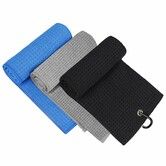 Golf Towel,3 Pack Microfiber Golf Towels (16"x16") for Golf Bag with Carabiner Clip,Tri-fold Waffle Pattern Golf Towel,Blue,Black and Gray