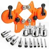 Diamond Hole Saw Kit,Tile Hole Saw with Double Suction Cups Hole Saw Guide Jig Fixture,Diamond Drill Bits for Glass,Porcelain Tile,Ceramic,Grantite,Marble