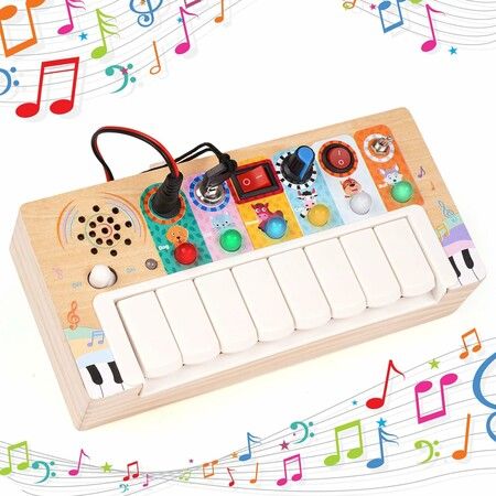 LED Music Busy Board Wooden Sensory Toys Light Switch Toys Montessori ...