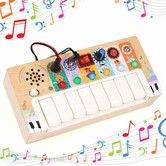 LED Music Busy Board Wooden Sensory Toys Light Switch Toys Montessori Music Toy with 8 Piano Keys 6 Led Light Travel Activity Educational Toys Preschool Learning Activities Toy Boys and Girls Ideal for Age 3+